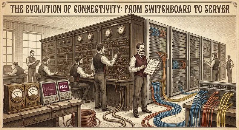 Server room with network testing terminal